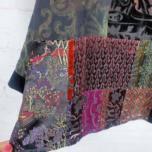 Vtg Chicos Velvet Burnout Silk Blend Kimono Topper Sz 3 XL Gothic Chic Oriental - Picture 10 of 15